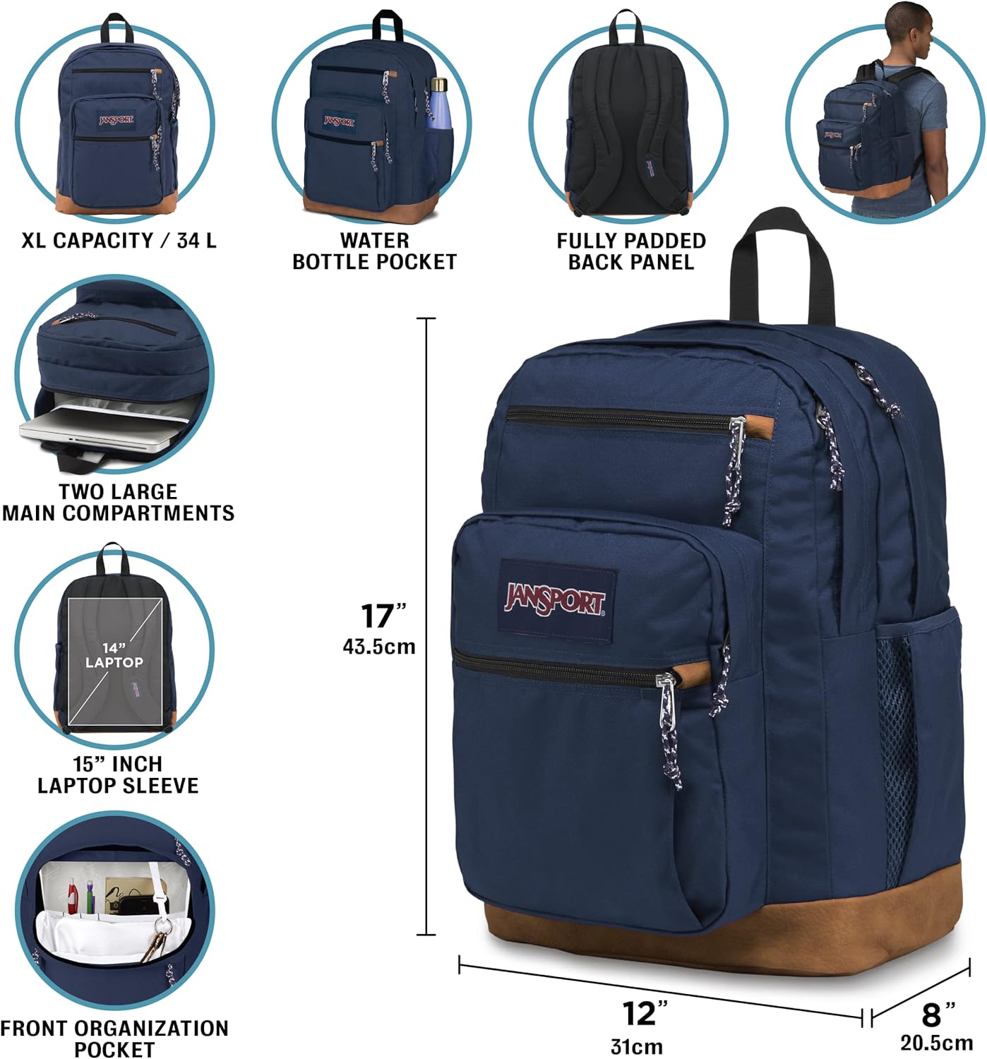 JanSport Cool Backpack, with 15-inch Laptop Sleeve - Large Computer Bag Rucksack with 2 Compartments, Ergonomic Straps, Black - Image 6